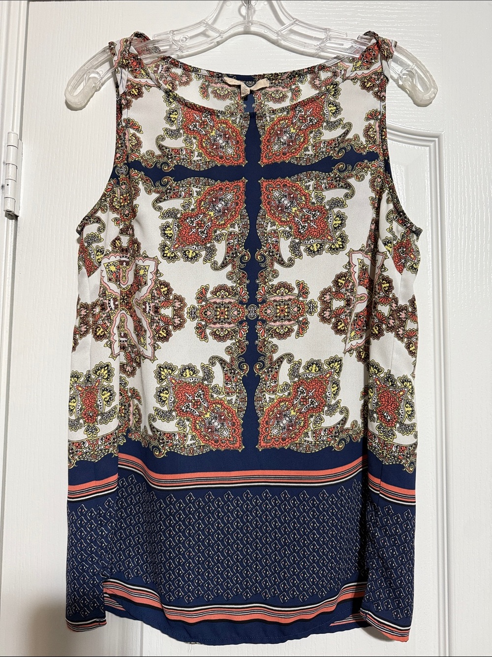 41 Hawthorn Navy, Coral & Gold Paisley Sleeveless Top